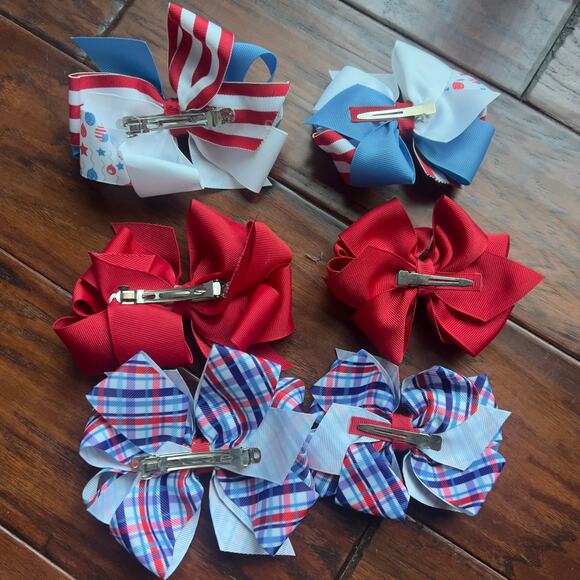 BuggaBooBows Double Stack Octopus Style 6" Patriotic Bundle Plaid Novelty Red - Picture 3 of 4